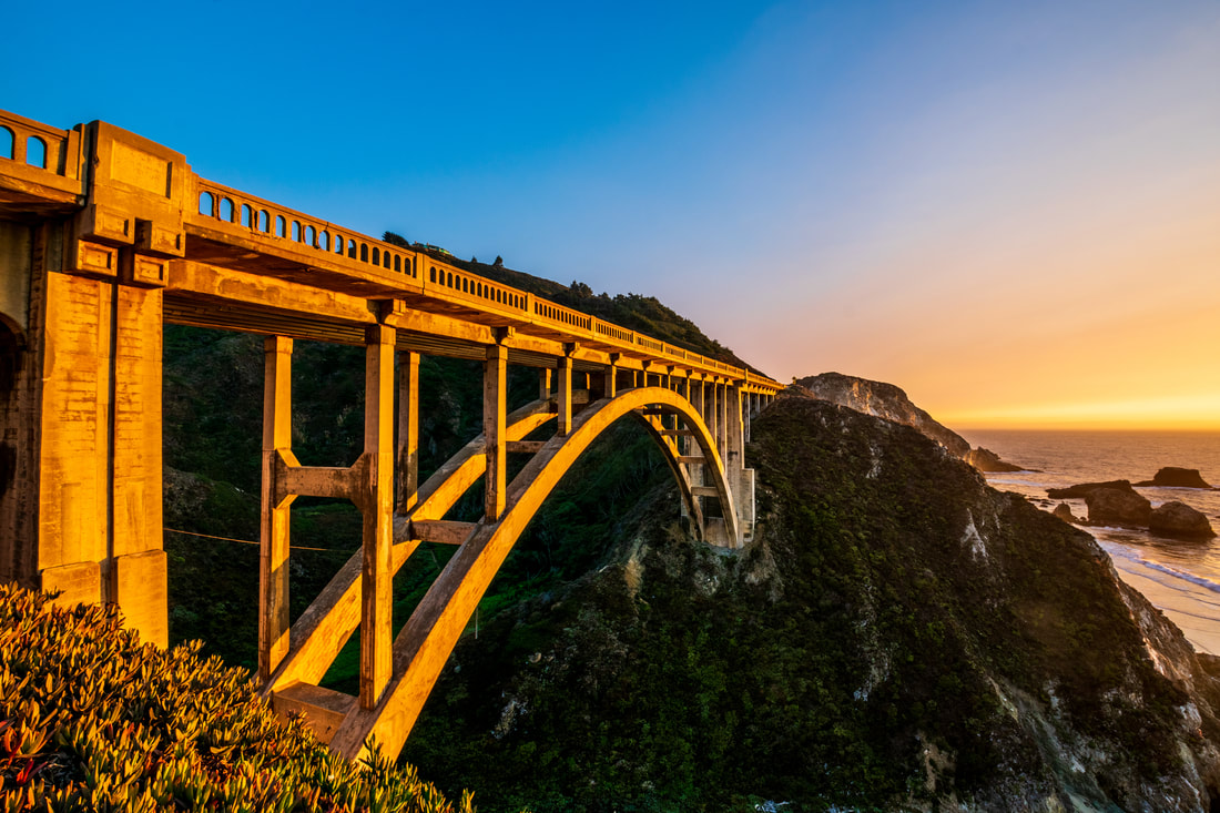 Bixby Creek Bridge at sunset, Pfeiffer Big Sur California, Landscape Photo Print