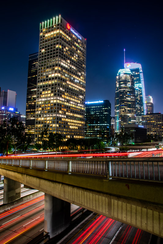 Los Angeles Skyline at night from 4th street bridge