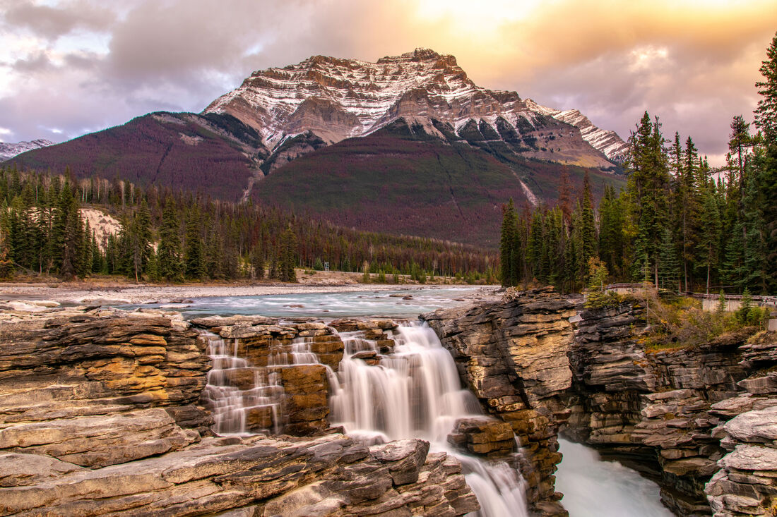 Athabasca Falls at sunset, Icefields Parkway Canada