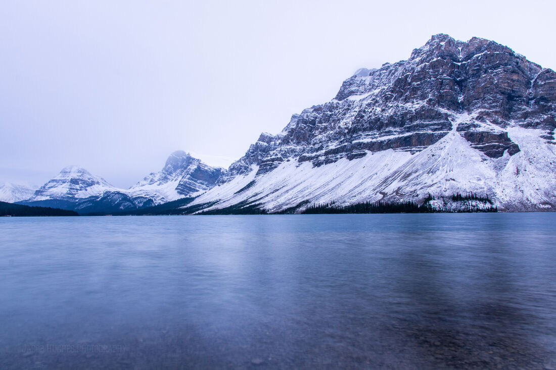 Bow Lake in a snowstorm, Icefields Parkway, Jasper National Park, Canada