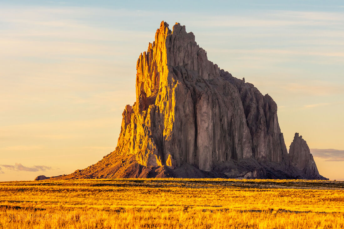 Shiprock formation at sunset, New Mexico