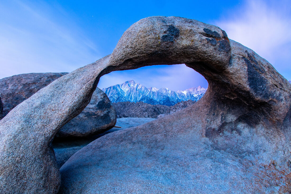 Mobius Arch in Lone Pine California during blue hour