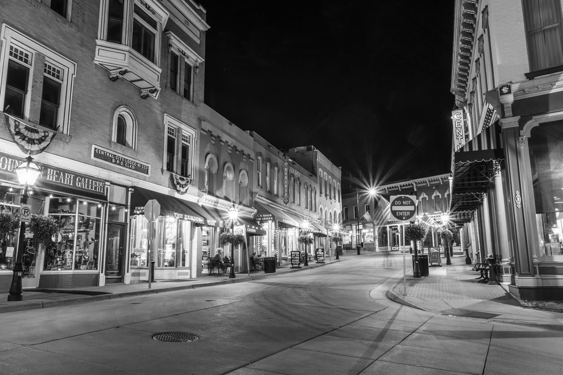 Central City Colorado At Night Black And White Photo Print
